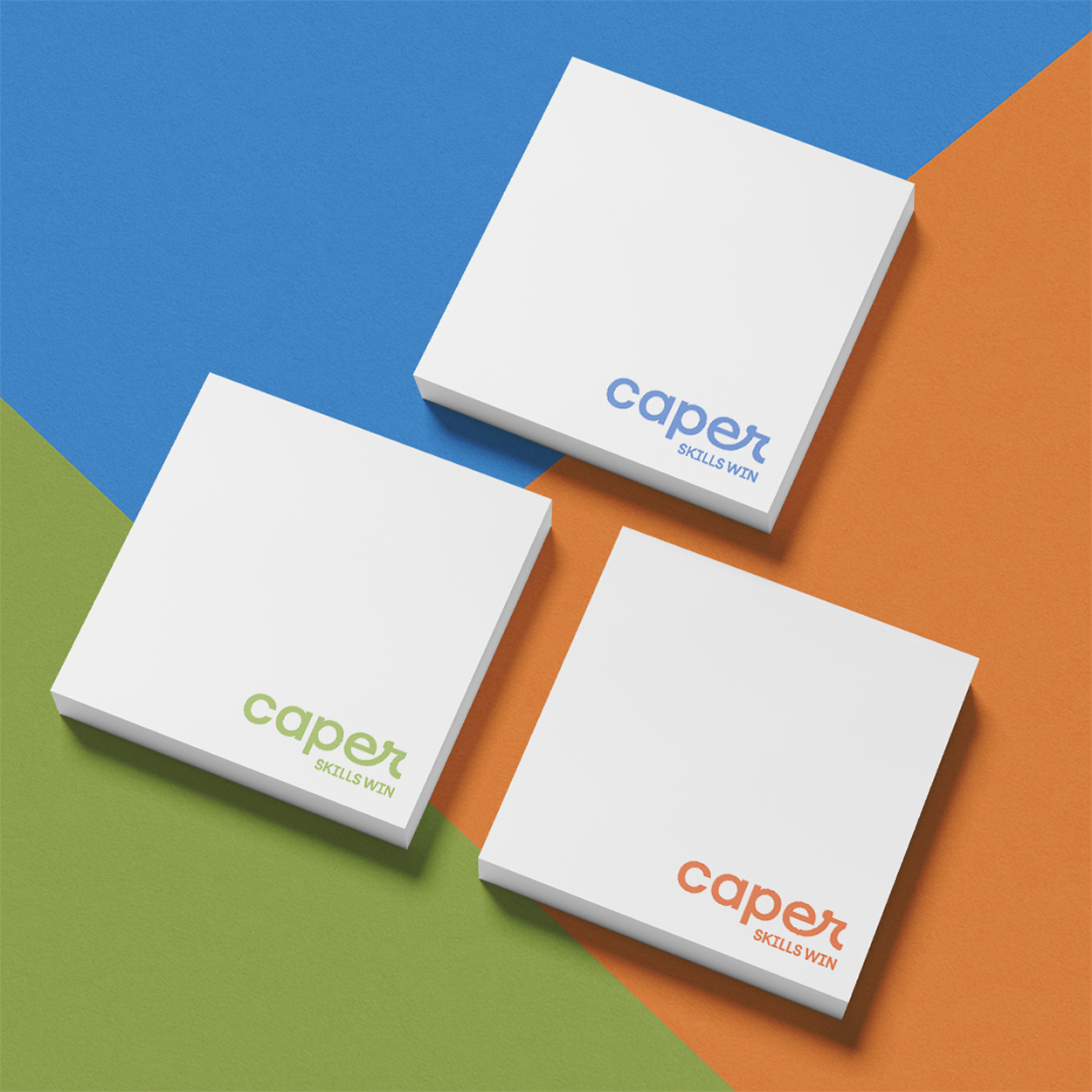 Caper conference swag — custom branded sticky notes with playful logo design
