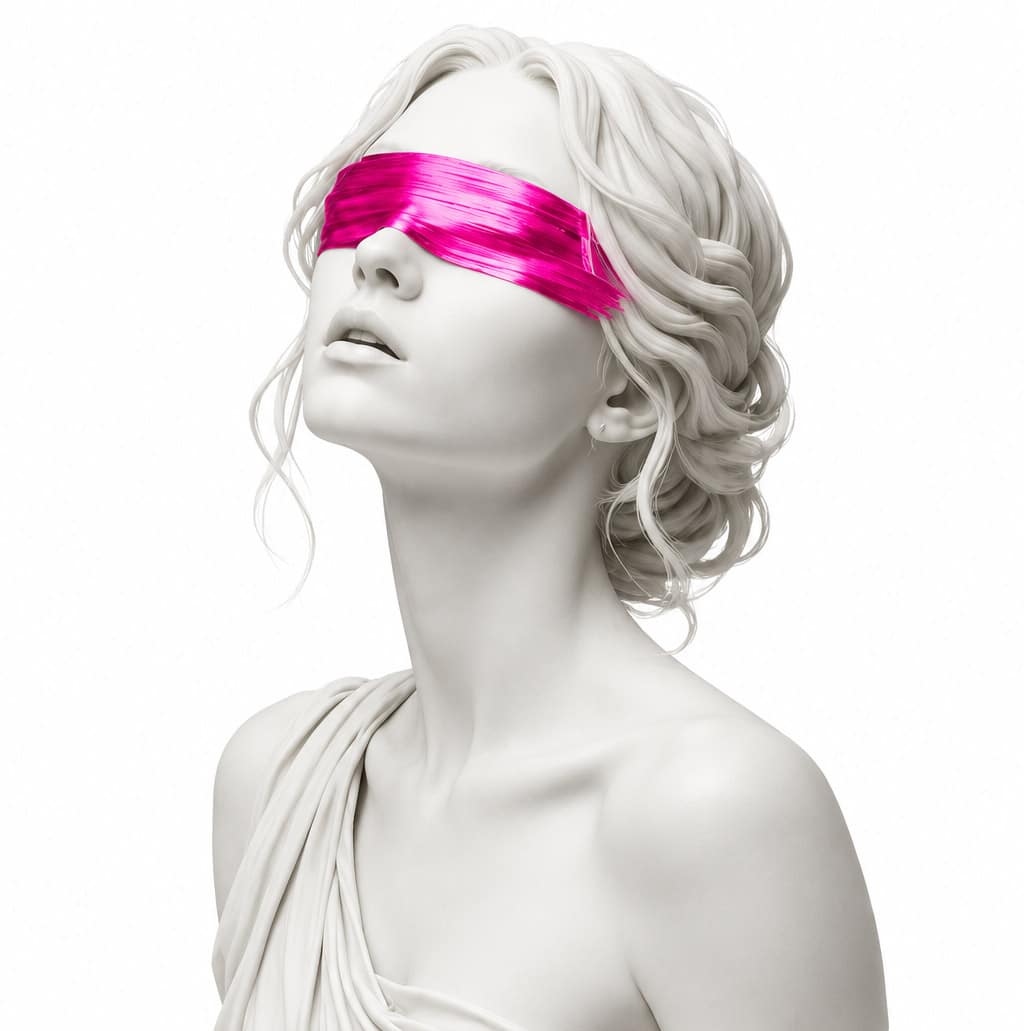 seo services: statue with a pink blindfold