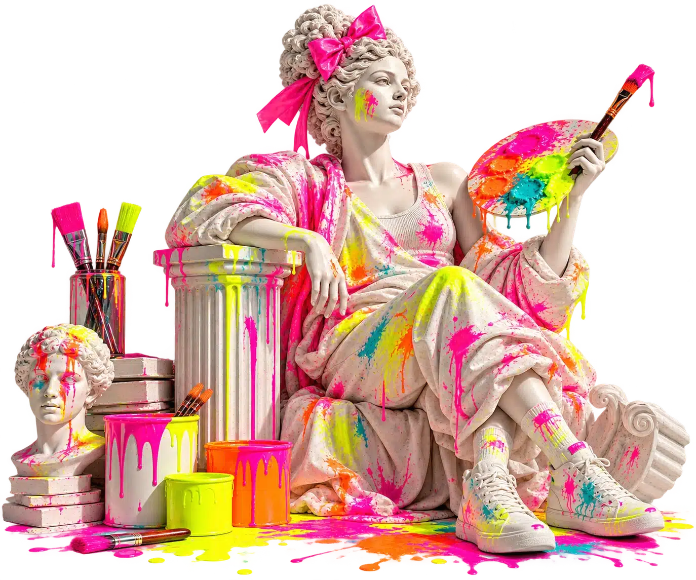pop art style greek statue covered in neon paint branding and web design studio in Prescott